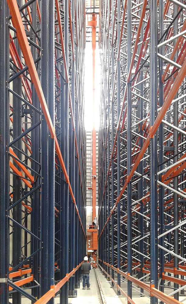 The first part of the warehouse was built: three, 102’ high stacker cranes capable of handling over 7,400 pallets