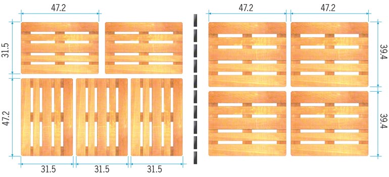 Pallet distributed in a shipping container